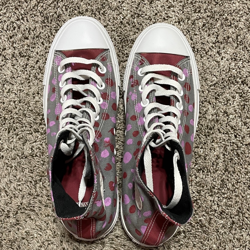 Custom CTAS Converse Gray with Pink and Red Polka Dot High-Tops